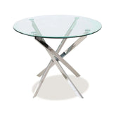 Masa dining rotunda, blat din sticla securizata Ø100 cm, cadru metalic cromat, 74 cm inaltime, Aurora 44-1